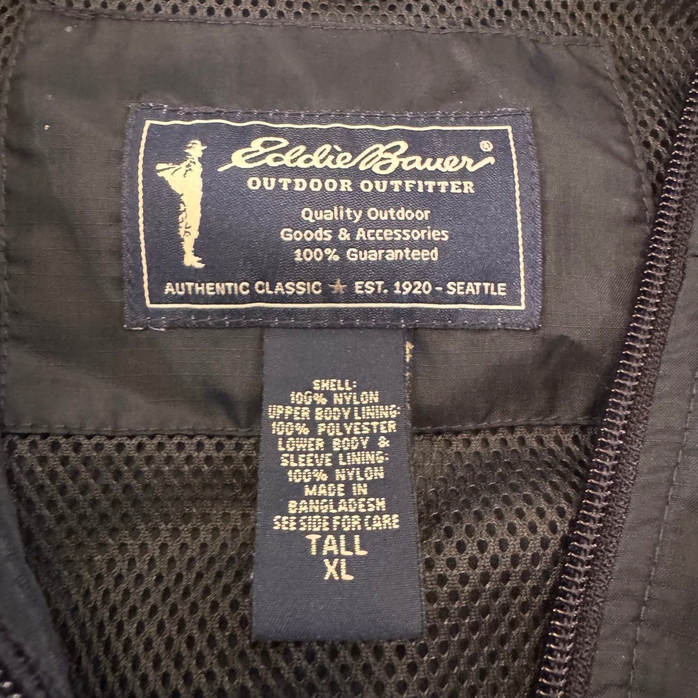 Vintage Eddie Bauer Black Hooded Windbreaker 90's Jacket Coat Outdoor Sz XL Tall - Picture 4 of 13